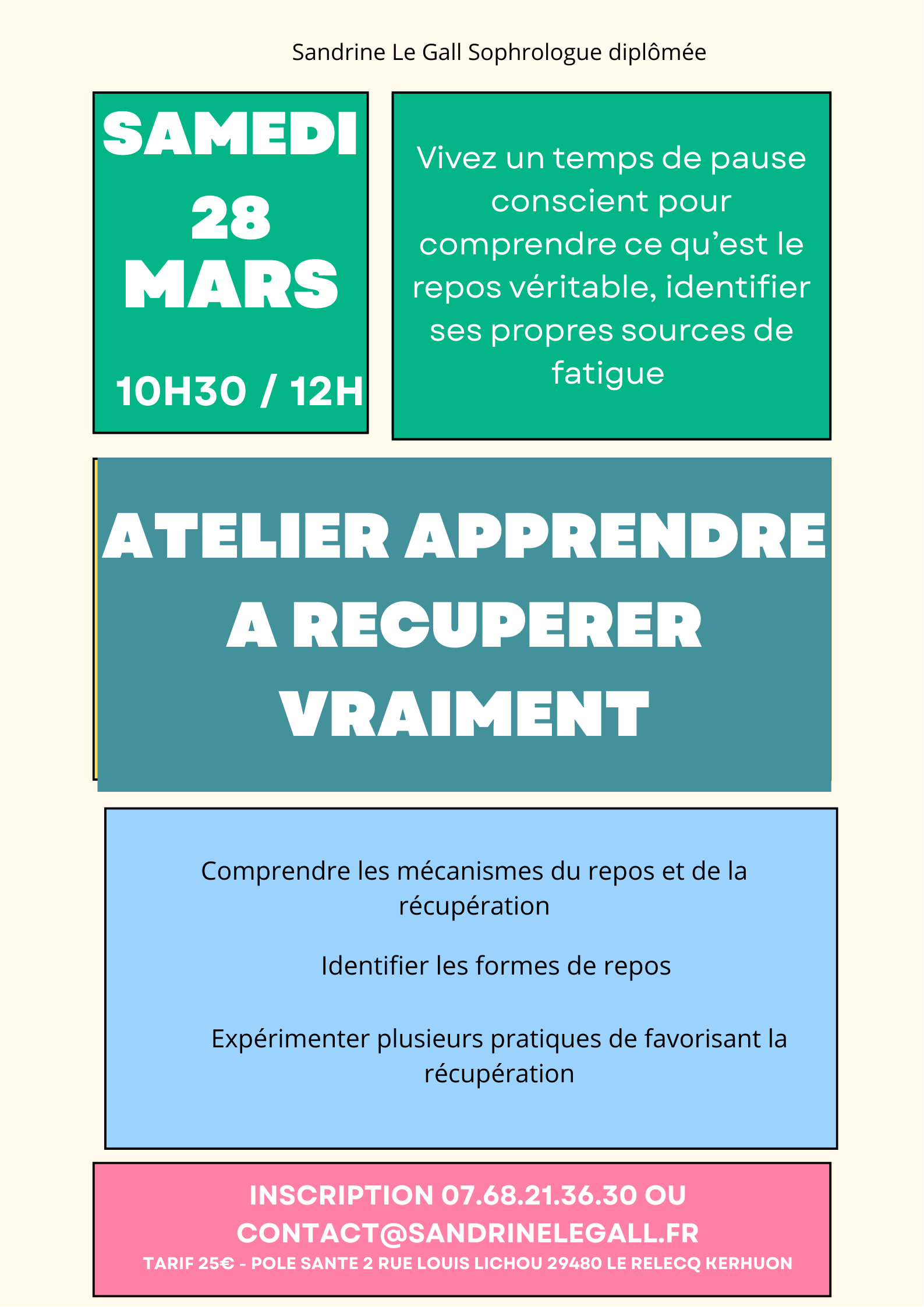 atelier apprendre à récupérer vraiment samedi 28 mars 2026